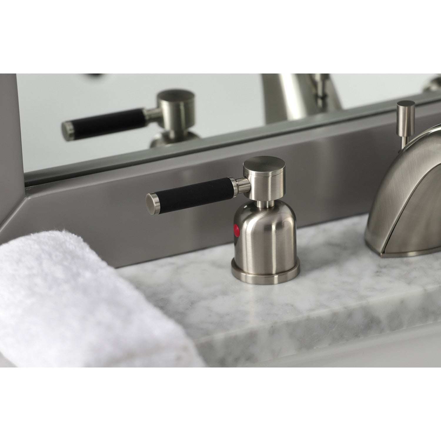 Kingston Tulare FB8958DKL - Kaiser Two-Handle 3-Hole Deck Mount Widespread Bathroom Faucet with Pop-Up Drain, Brushed Nickel — thumbnail 2